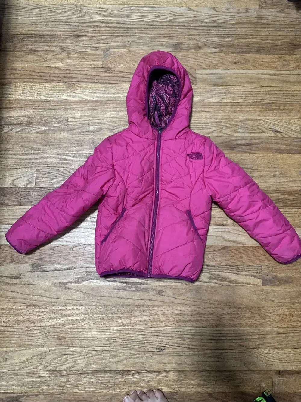 The North Face girls reversible Perrito Jacket Coat Pink Multi XS Winter Warm